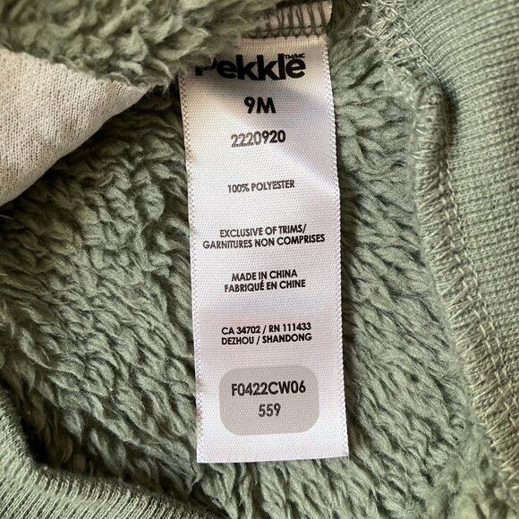 Pekkle 9M Olive Green Dinosaur Fuzzy Sweatshirt VGUC Baby Boy - Picture 4 of 16